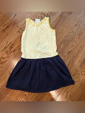 Hanna Andersson Girls yellow white stripe dress navy skirt 120 6-7 sleeveless